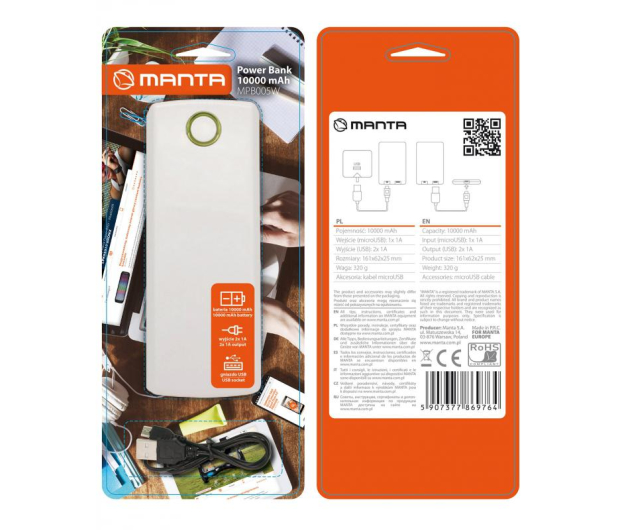 PowerBank MANTA 10000 mAh Biały MPB005 # - 1386972 - zdjęcie 2